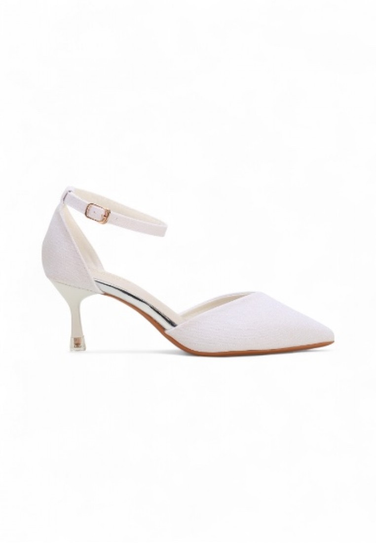 00010 Ladies Ankle Strap Pump Heels in White